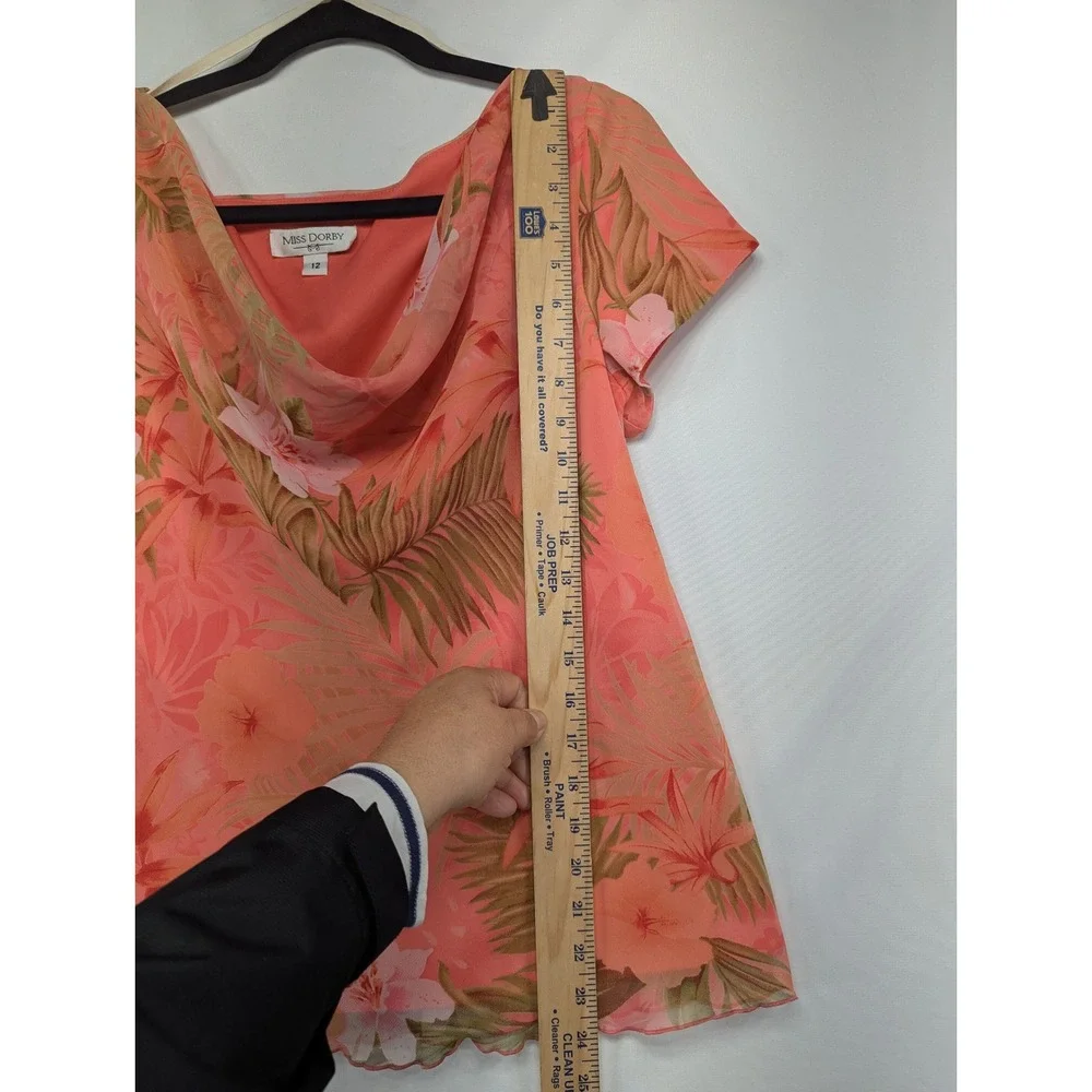 Miss Dorby Vintage Tropical Floral 2 Piece Set Cowl Neck Top Maxi Skirt Coral 12